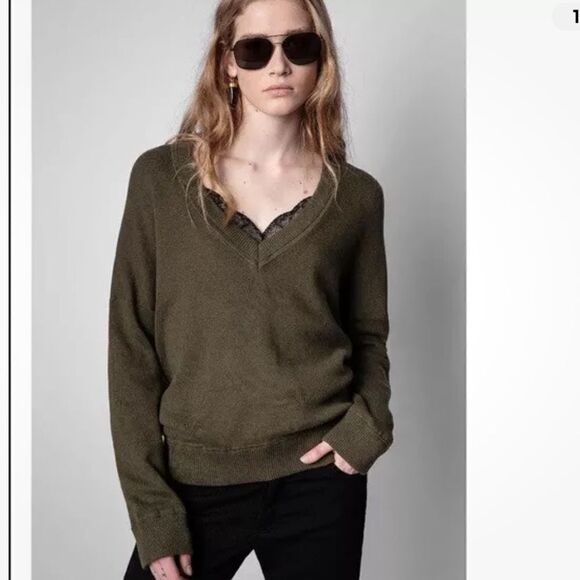Zadig & Voltaire Sweaters - ZADIG & VOLTAIRE Brumy V-Neck Sweater Slub Cotton Gray Size Small